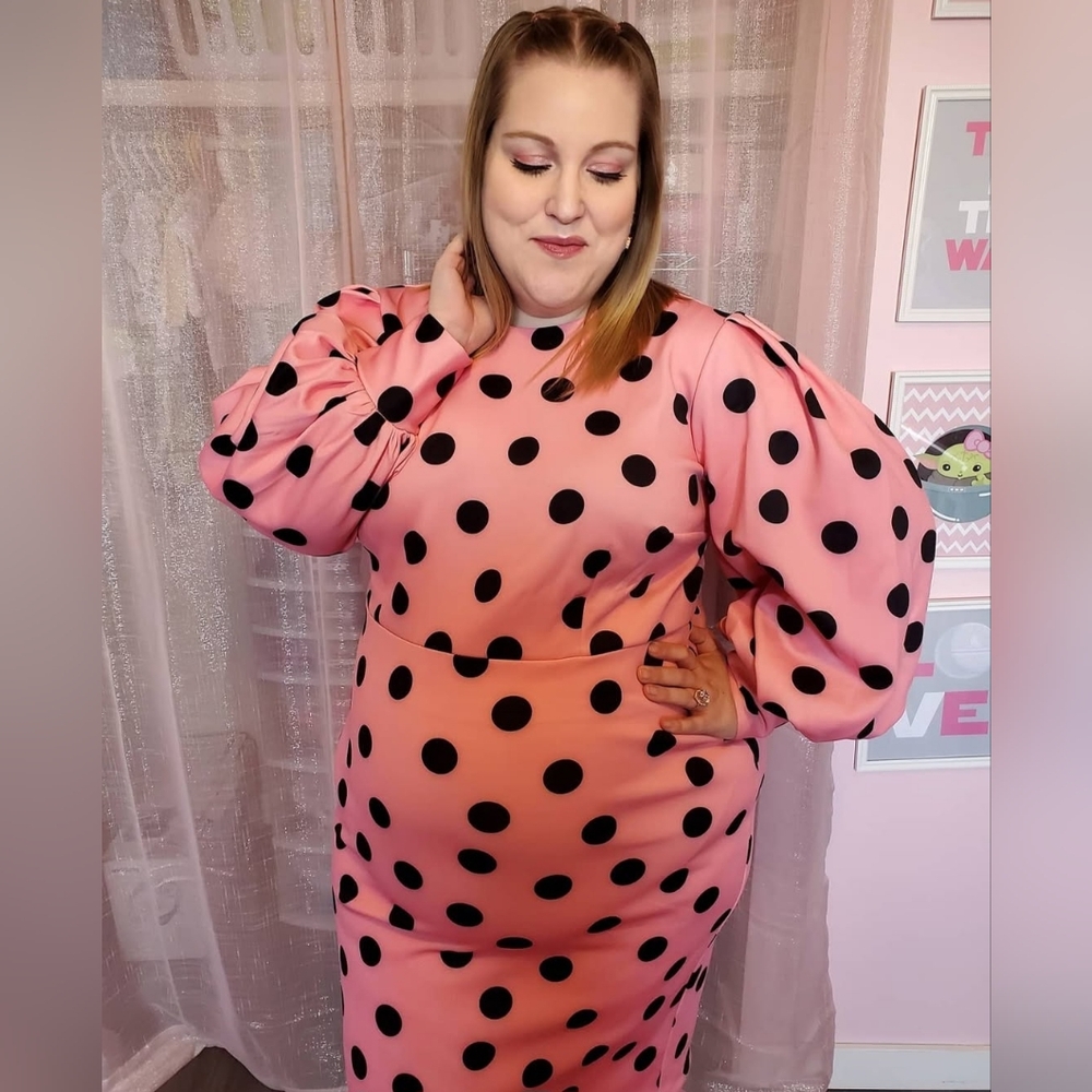 Eloquii Pink & Black Polka Dot Dress, Plus Size 18